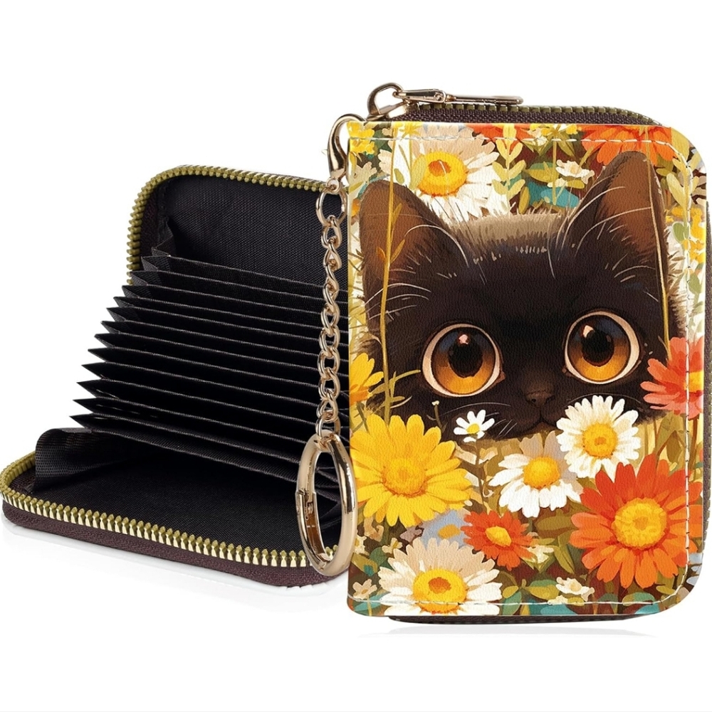 Floral Cat Wallet with Keychain